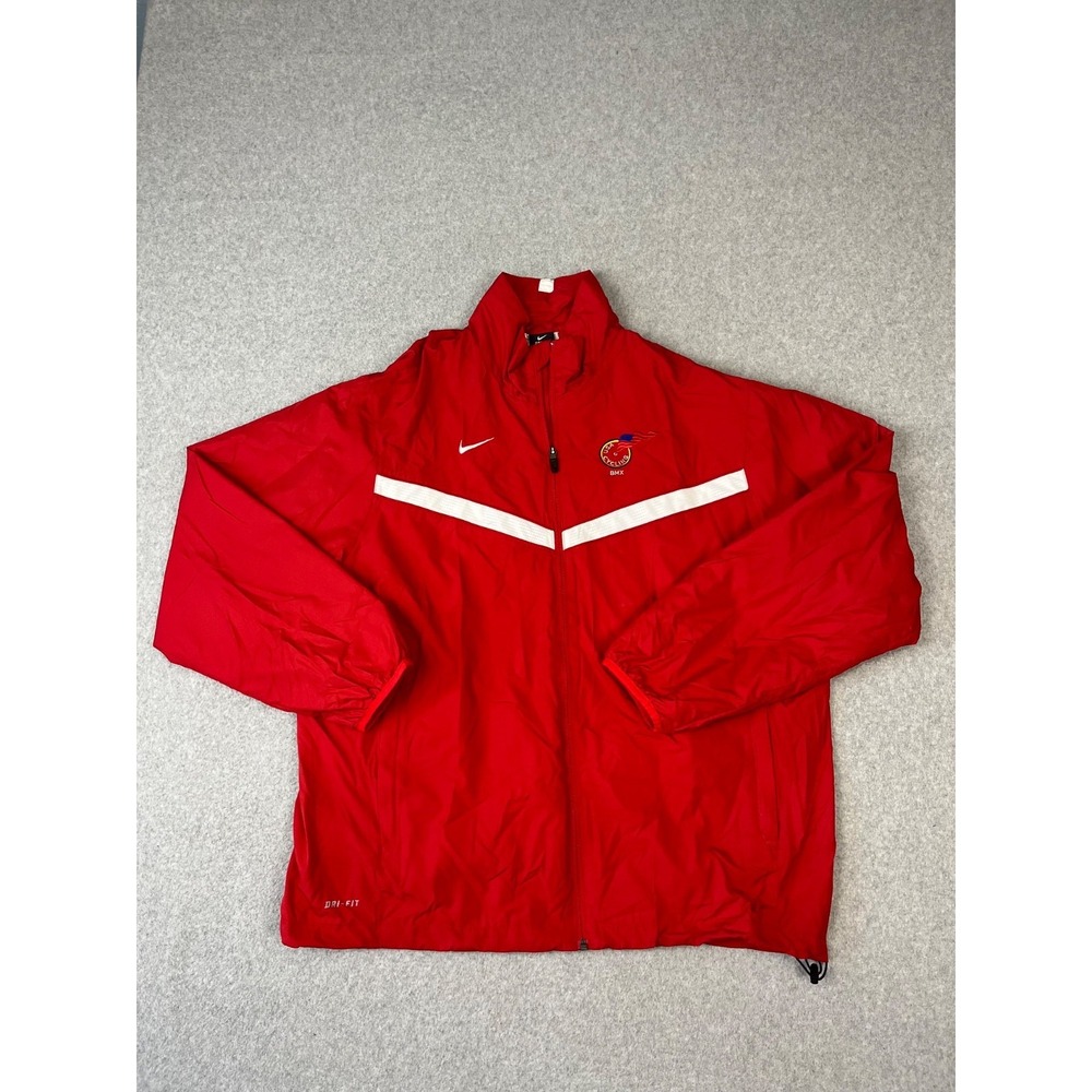 Vintage USA Cycling BMX Jacket Mens XL Red Nike Dri Fit Windbreaker Lined Zip